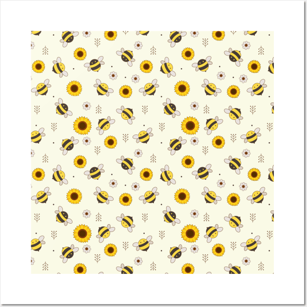 Buzzing Beehive Joy - Cute Bees Pattern Design Wall Art by edwardechoblue